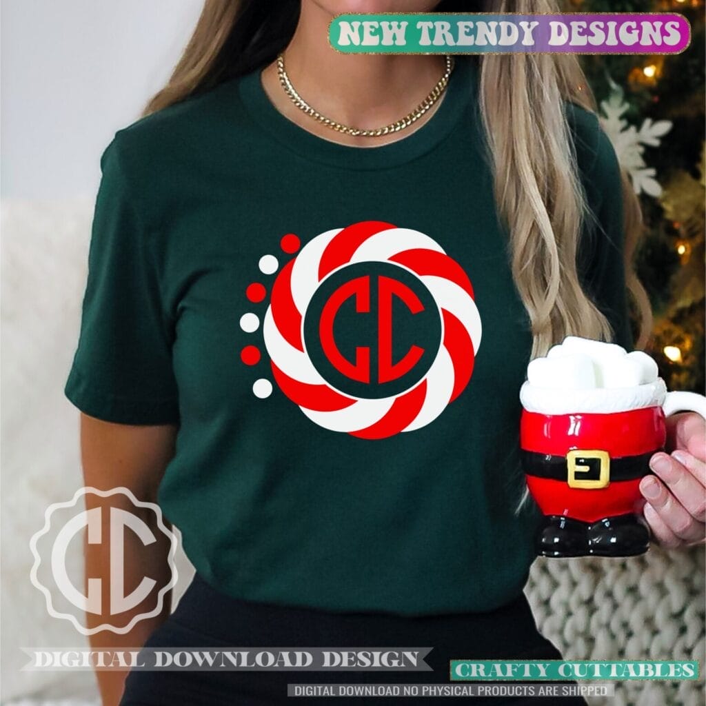 Peppermint Monogram,Unique Christmas svg Design